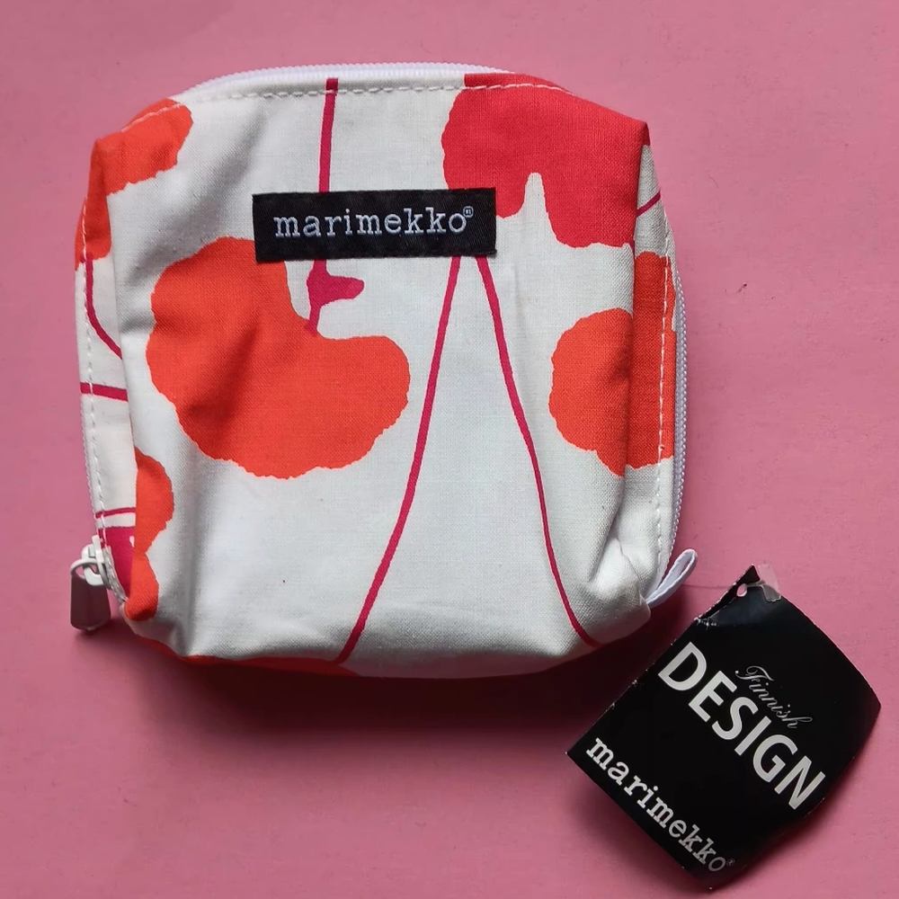 NWT Marimekko "Poimulehti" Orange Floral Mini Cosnetic Toiletry Travel Bag - Picture 4 of 7